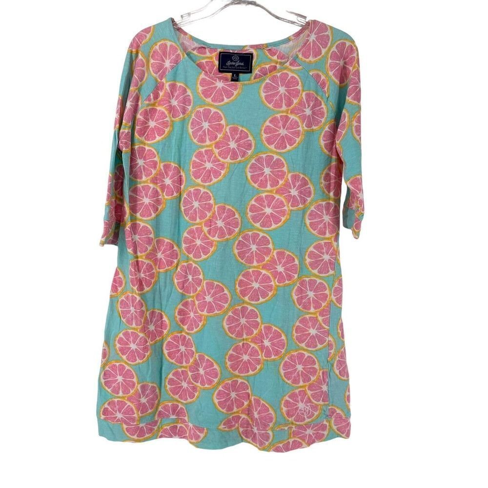 Lauren James Grapefruit Dress Womens Size S Blue Pink Mini 3/4 Length Sleeves